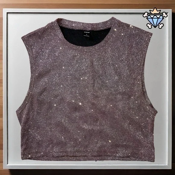 SHEIN MEN CROPPED GLITTER TANK TOP SIZE LARGE STREETWEAR FESTIVAL WEAR - Picture 1 of 6